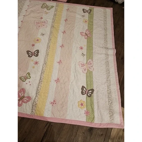 Pottery Barn Kids Butterfly Quilt 90 x 84 Polka Dot Set Queen/Full Pillow Sham